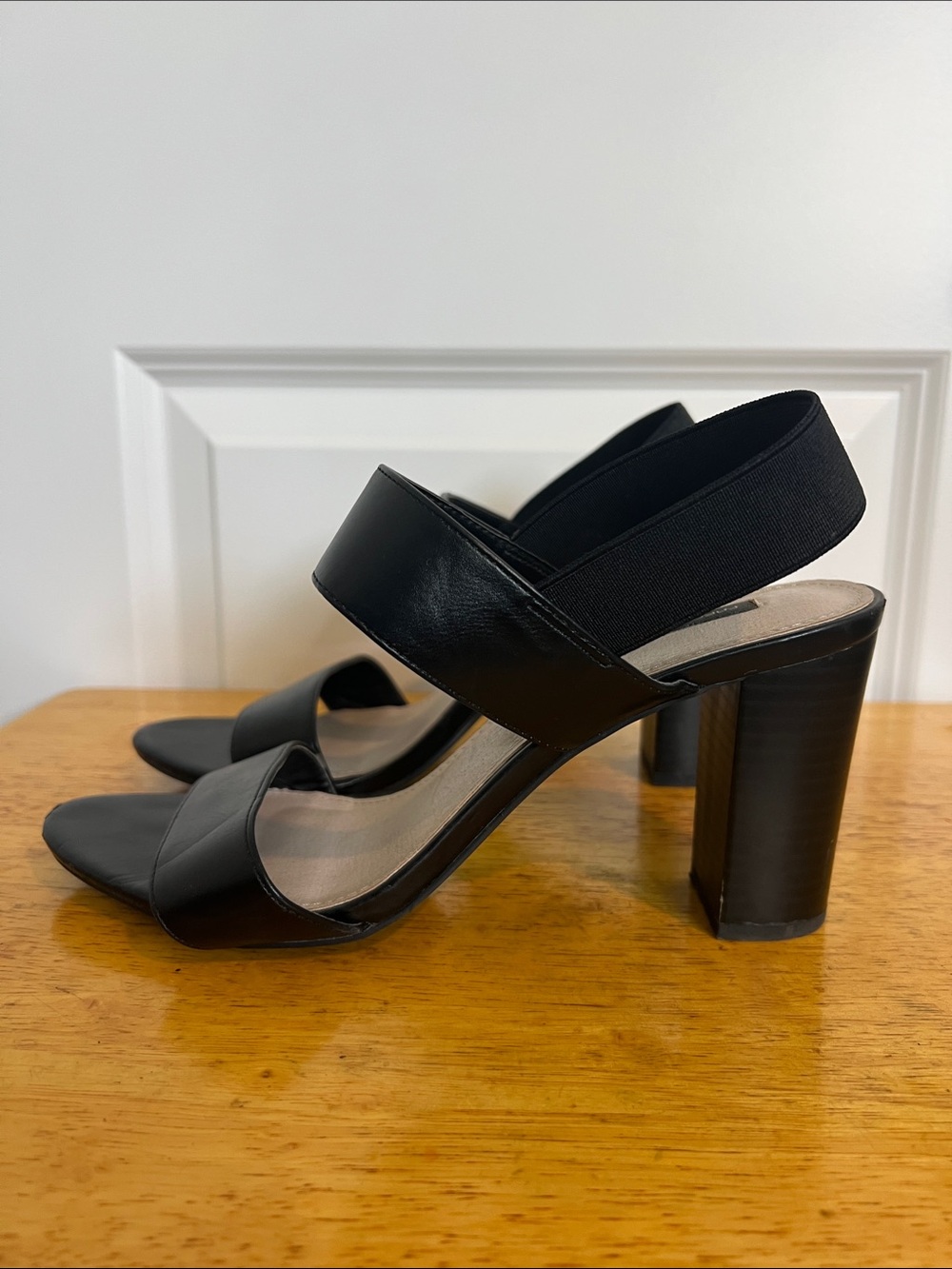 French Connection Black Block Heel Slingback Sandals with Wide Straps - Picture 3 of 5